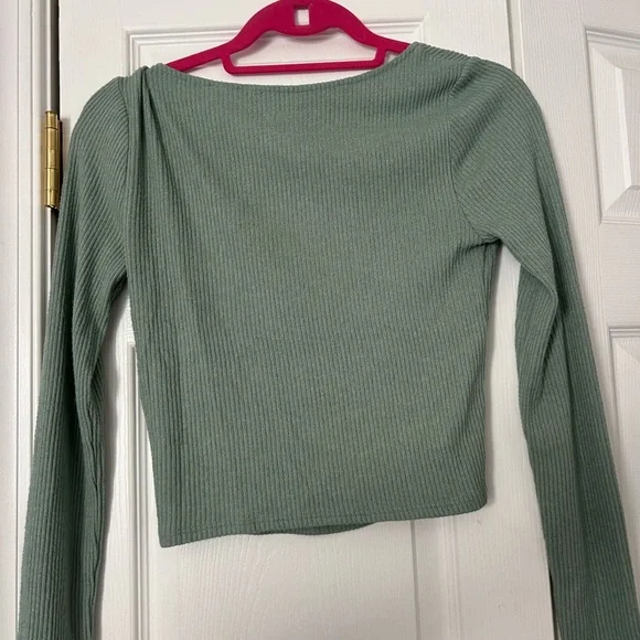 Sage Green Ribbed Long Sleeve Top - Picture 3 of 4